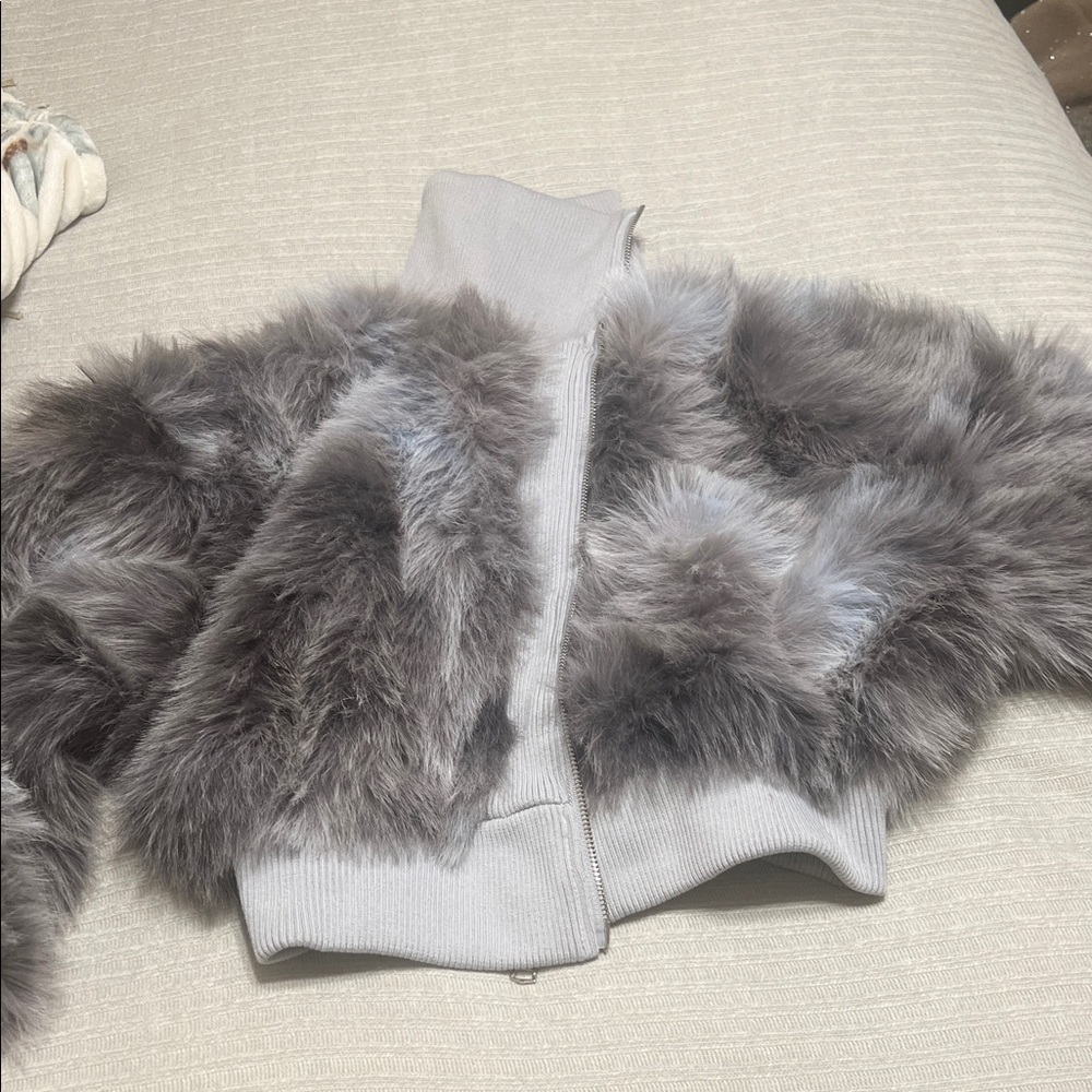 Boohoo Gray Faux Fur Women's Puffer Jacket